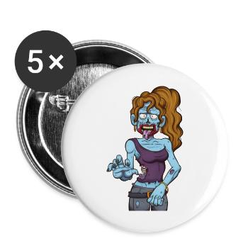 Weiblicher Zombie - Buttons groß 56 mm (5er Pack) - Weiß - Vorne