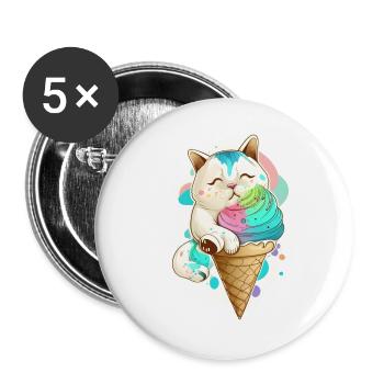 Chat avec de la crème glacée colorée - Lot de 5 grands badges (56 mm) - blanc - Devant