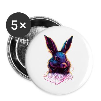 Hase Synthwave 80 s Geschenk - Buttons groß 56 mm (5er Pack) - Weiß - Vorne