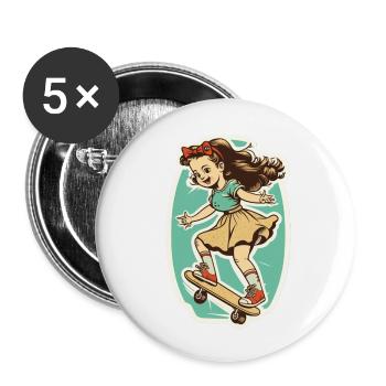 Skater Girl - Buttons large 2.2''/56 mm (5-pack) - white - Front