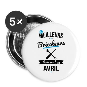 Les meilleurs bricoleurs naissent en Avril - Lot de 5 grands badges (56 mm) - blanc - Devant
