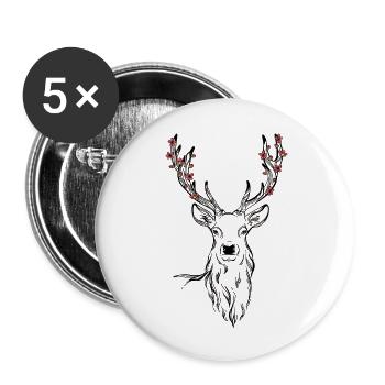 Deer Flowers Forest Nature Antlers Deer Head Vegan - Buttons large 2.2''/56 mm (5-pack) - white - Front
