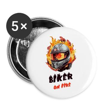 Motard en feu - Lot de 5 grands badges (56 mm) - blanc - Devant