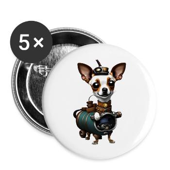 Steampunk Chihuahua - Lot de 5 grands badges (56 mm) - blanc - Devant