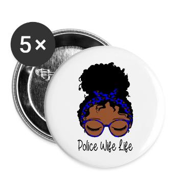 Police Wife Life Messy Bun Drôle Police Wife Mom - Lot de 5 grands badges (56 mm) - blanc - Devant