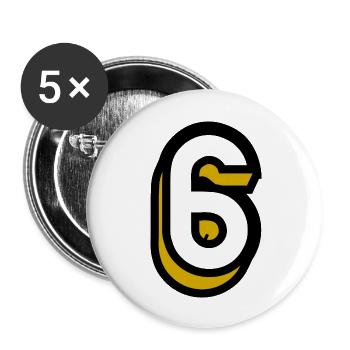 6. 6 JAHRE. 6-jähriges Jubiläum. GEBURTSTAG 6 JAHRE. SECHS - Buttons groß 56 mm (5er Pack) - Weiß - Vorne