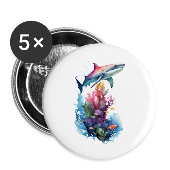 Shark Ocean Landscape - Buttons large 2.2''/56 mm (5-pack) - white - Front