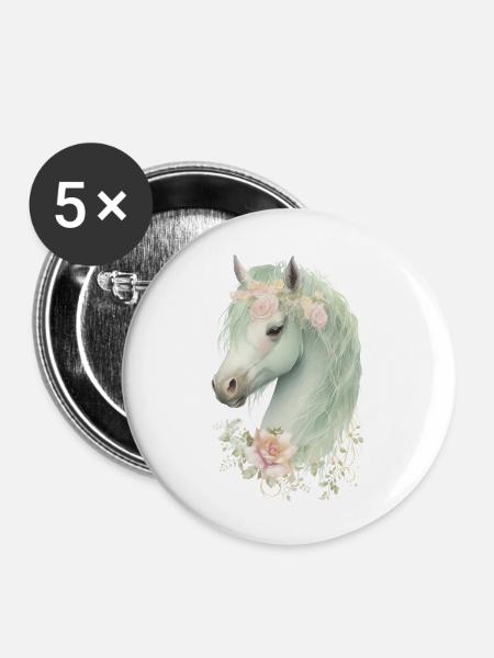 Pferd Mystisch - Buttons groß 56 mm (5er Pack) - Weiß