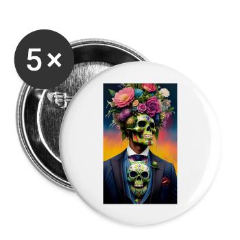 ARTWORK Flower Skull - Buttons large 2.2''/56 mm (5-pack) - white - Front