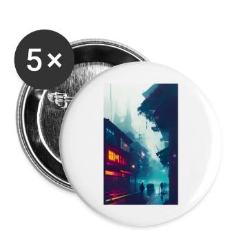 Asian city in the rain - Buttons large 2.2''/56 mm (5-pack) - white - Front