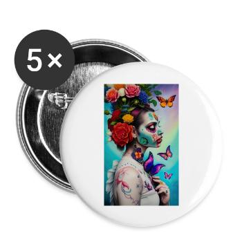 ARTWORK Flower Power Girl - Buttons groß 56 mm (5er Pack) - Weiß - Vorne