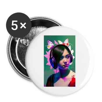 ARTWORK Headphones Girl Lea - Buttons large 2.2''/56 mm (5-pack) - white - Front