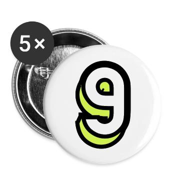 9. 9 ANS. 9e ANNIVERSAIRE. ANNIVERSAIRE 9 ANS - Lot de 5 grands badges (56 mm) - blanc - Devant
