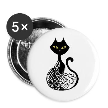 behind every strong woman is her cat - Buttons groß 56 mm (5er Pack) - Weiß - Vorne