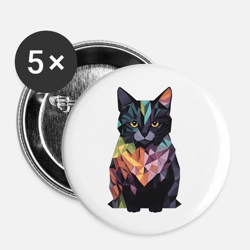 Abstract Colourful Cat - Buttons large 2.2''/56 mm (5-pack) - white