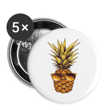 Ananas vintage avec lunettes de soleil - Lot de 5 grands badges (56 mm) - blanc - Devant