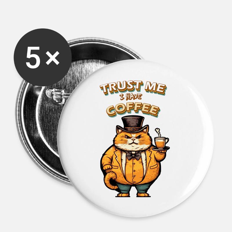 Trust me Cat Coffee - Buttons large 2.2''/56 mm (5-pack) - white