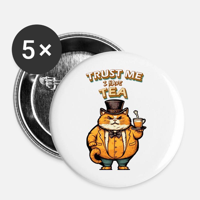 trust me cat tea - Buttons large 2.2''/56 mm (5-pack) - white