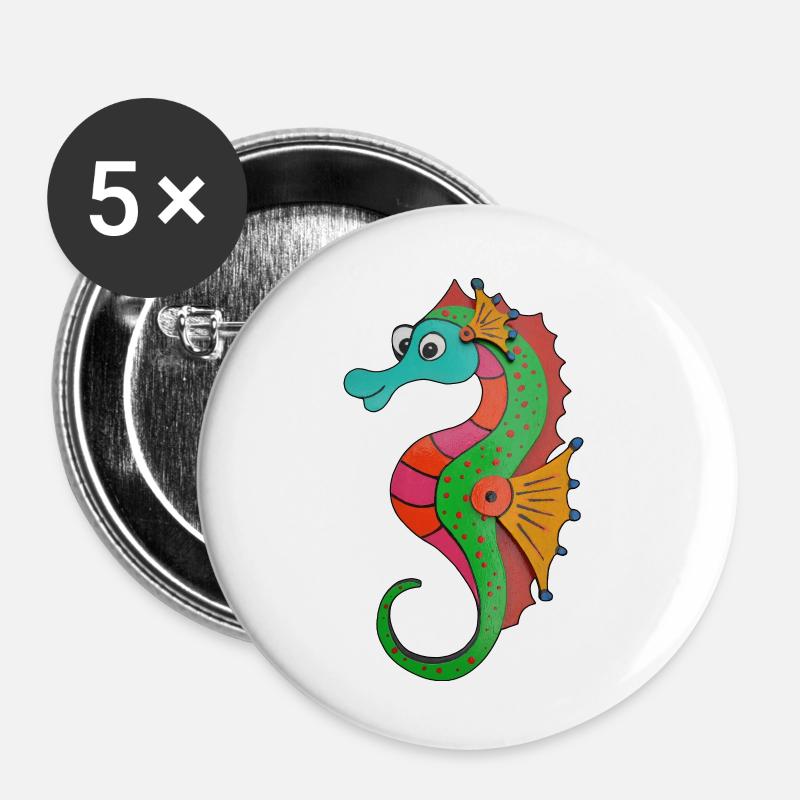 Seepferdchen - Buttons groß 56 mm (5er Pack) - Weiß