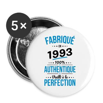 Anniversaire 30 ans - Fabriqué en 1993 - Lot de 5 grands badges (56 mm) - blanc - Devant