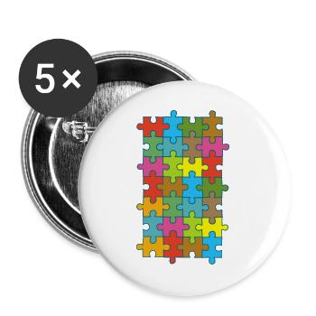 Mehrfarbiges Puzzle - Buttons groß 56 mm (5er Pack) - Weiß - Vorne