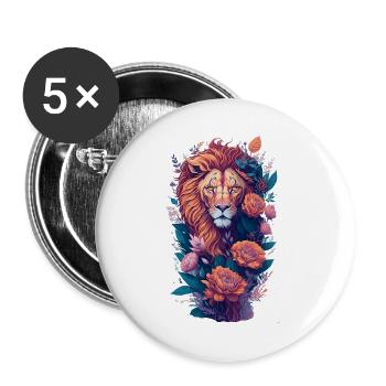 Löwe - Buttons groß 56 mm (5er Pack) - Weiß - Vorne