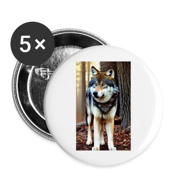 Wolf | Raubtier | Hund | Mystisch - Buttons groß 56 mm (5er Pack) - Weiß - Vorne