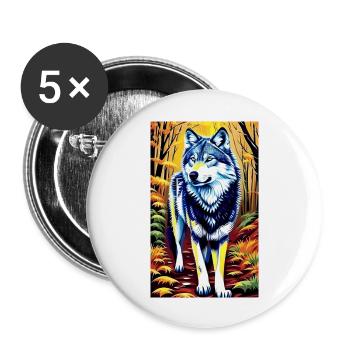Loup | Prédateur | Chien | Mystique - Lot de 5 grands badges (56 mm) - blanc - Devant