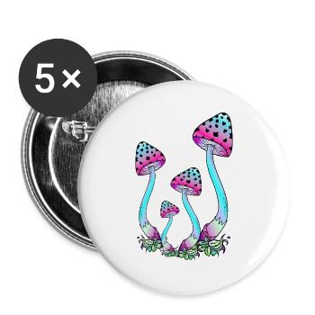 Neon-colored mushrooms, psychedelic mushroom art - Buttons large 2.2''/56 mm (5-pack) - white - Front