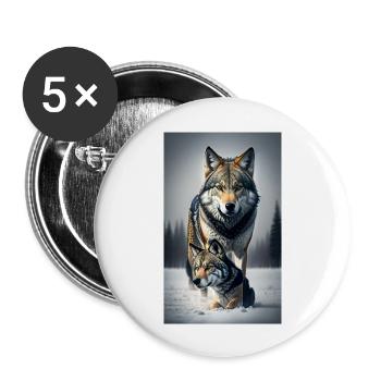 Wolf | Raubtier | Hund | Mystisch - Buttons groß 56 mm (5er Pack) - Weiß - Vorne