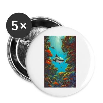 Requin | Grand requin blanc | Créature marine | Poisson - Lot de 5 grands badges (56 mm) - blanc - Devant