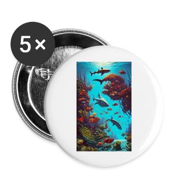 Gift, Gift Idea, Shark, Predatory Fish, Great White Shark - Buttons large 2.2''/56 mm (5-pack) - white - Front