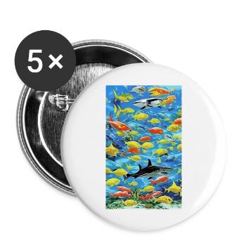 Shark | Great White Shark | Sea creature | Fish - Buttons large 2.2''/56 mm (5-pack) - white - Front