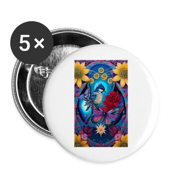 Flowers | Birds | Nature | Butterfly | Floral - Buttons large 2.2''/56 mm (5-pack) - white - Front