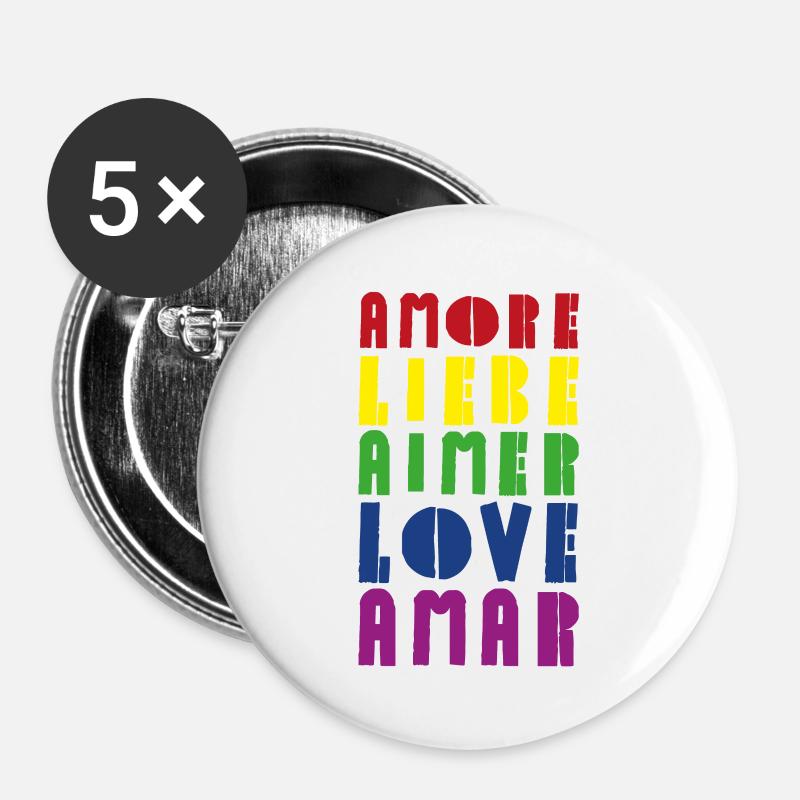 Love Rainbow Diverse Languages - Buttons large 2.2''/56 mm (5-pack) - white