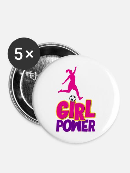 soccer girl power - Buttons groß 56 mm (5er Pack) - Weiß