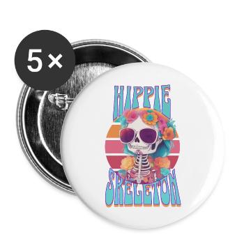 hippie skeleton - Buttons large 2.2''/56 mm (5-pack) - white - Front