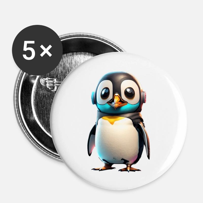 Robot Penguin - Buttons large 2.2''/56 mm (5-pack) - white
