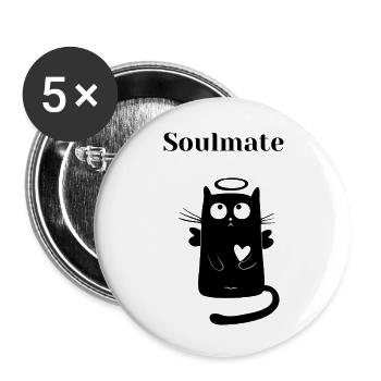 Soulmate schwarze Katze mit Herz + Heiligenschein - Buttons groß 56 mm (5er Pack) - Weiß - Vorne