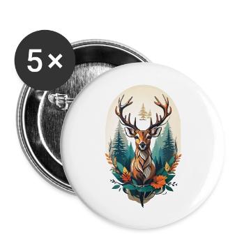 Cerf - Lot de 5 grands badges (56 mm) - blanc - Devant