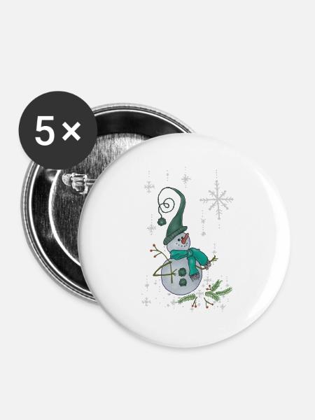 Fantasyschneemann - Buttons groß 56 mm (5er Pack) - Weiß
