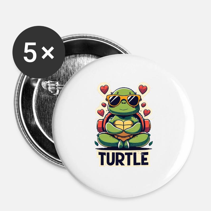 Cool Turtle - Buttons large 2.2''/56 mm (5-pack) - white