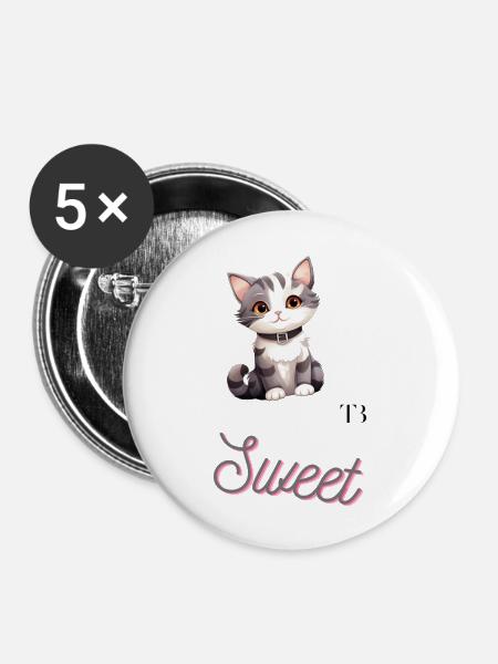 Süsse Katze - Buttons groß 56 mm (5er Pack) - Weiß