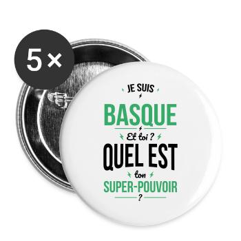 Je suis Basque - Super-pouvoir - Cadeau Humour - Lot de 5 grands badges (56 mm) - blanc - Devant