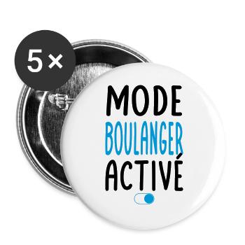 Mode Boulanger activé - Idée cadeau - Lot de 5 grands badges (56 mm) - blanc - Devant