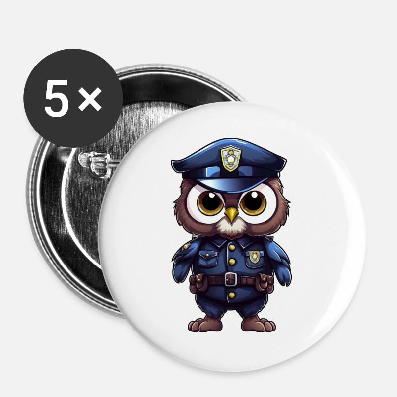 Police Owl - Buttons large 2.2''/56 mm (5-pack) - white