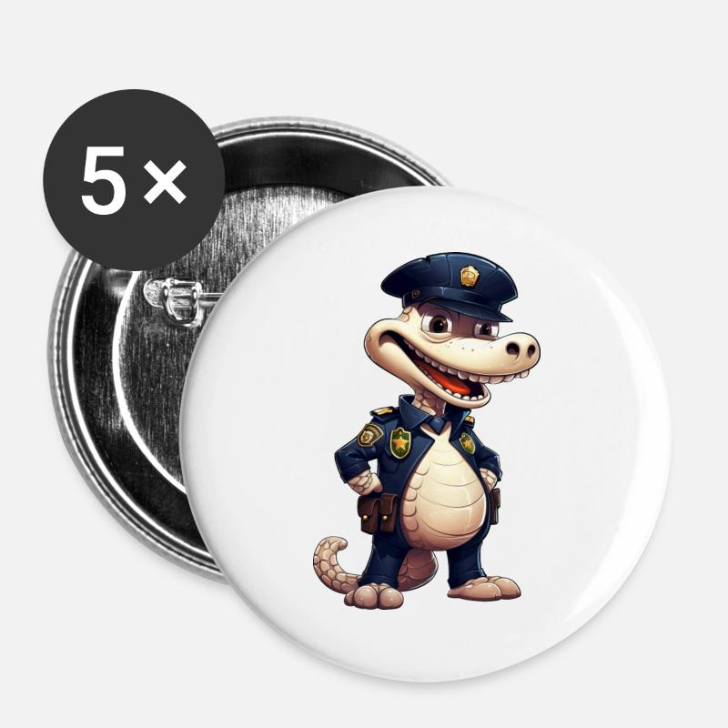 Police Crocodile - Buttons large 2.2''/56 mm (5-pack) - white