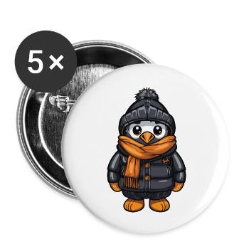 Penguin Comic Cute Winter - Buttons large 2.2''/56 mm (5-pack) - white - Front