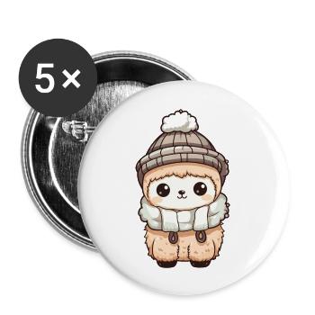 Alpaca Winter Animal Cute Comic - Buttons large 2.2''/56 mm (5-pack) - white - Front