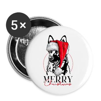 Père Noël berger allemand joyeux Noël chiens - Lot de 5 grands badges (56 mm) - blanc - Devant